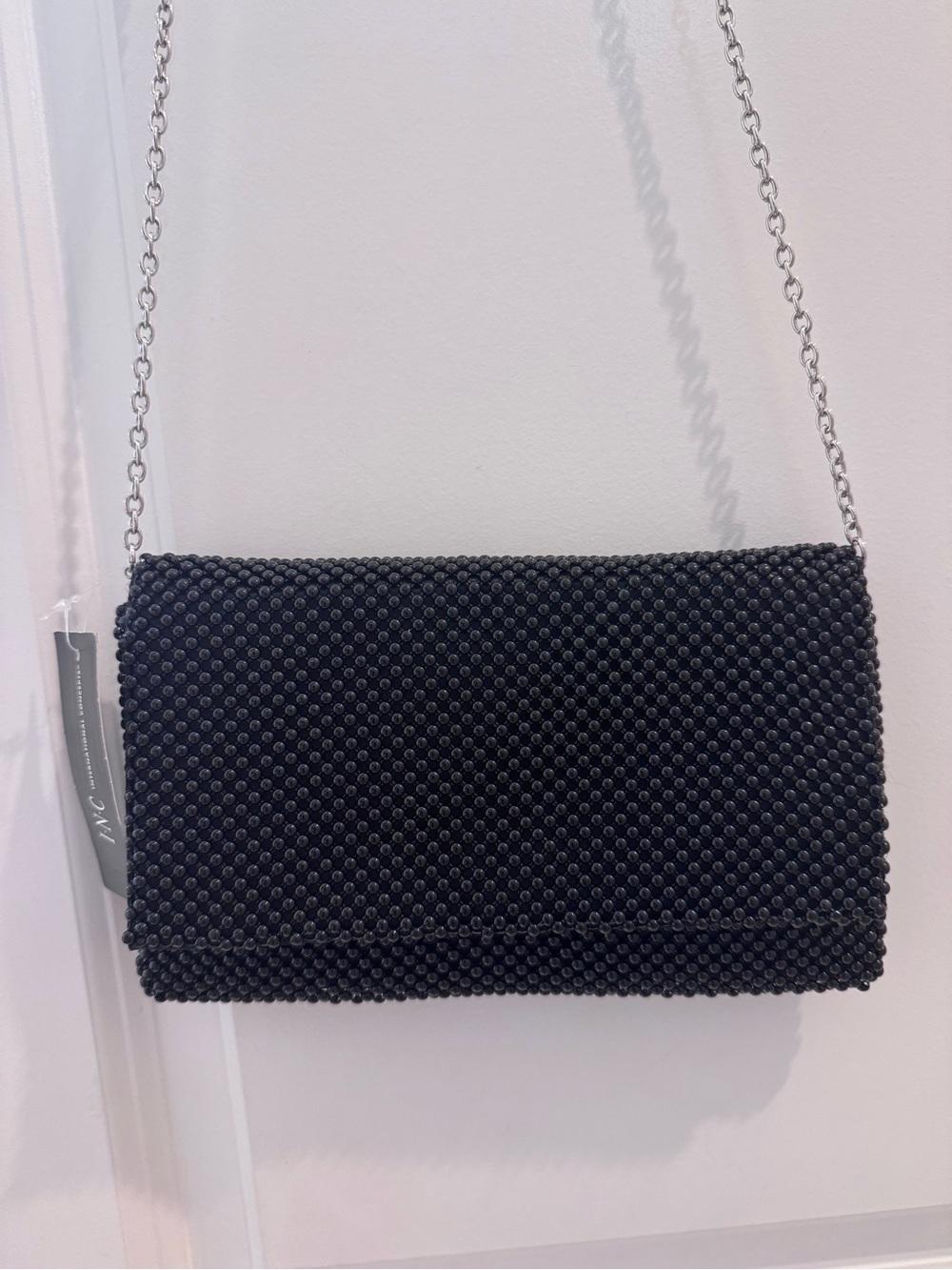 INC Black Chain-Strap Beaded Evening Crossbody/Clutch